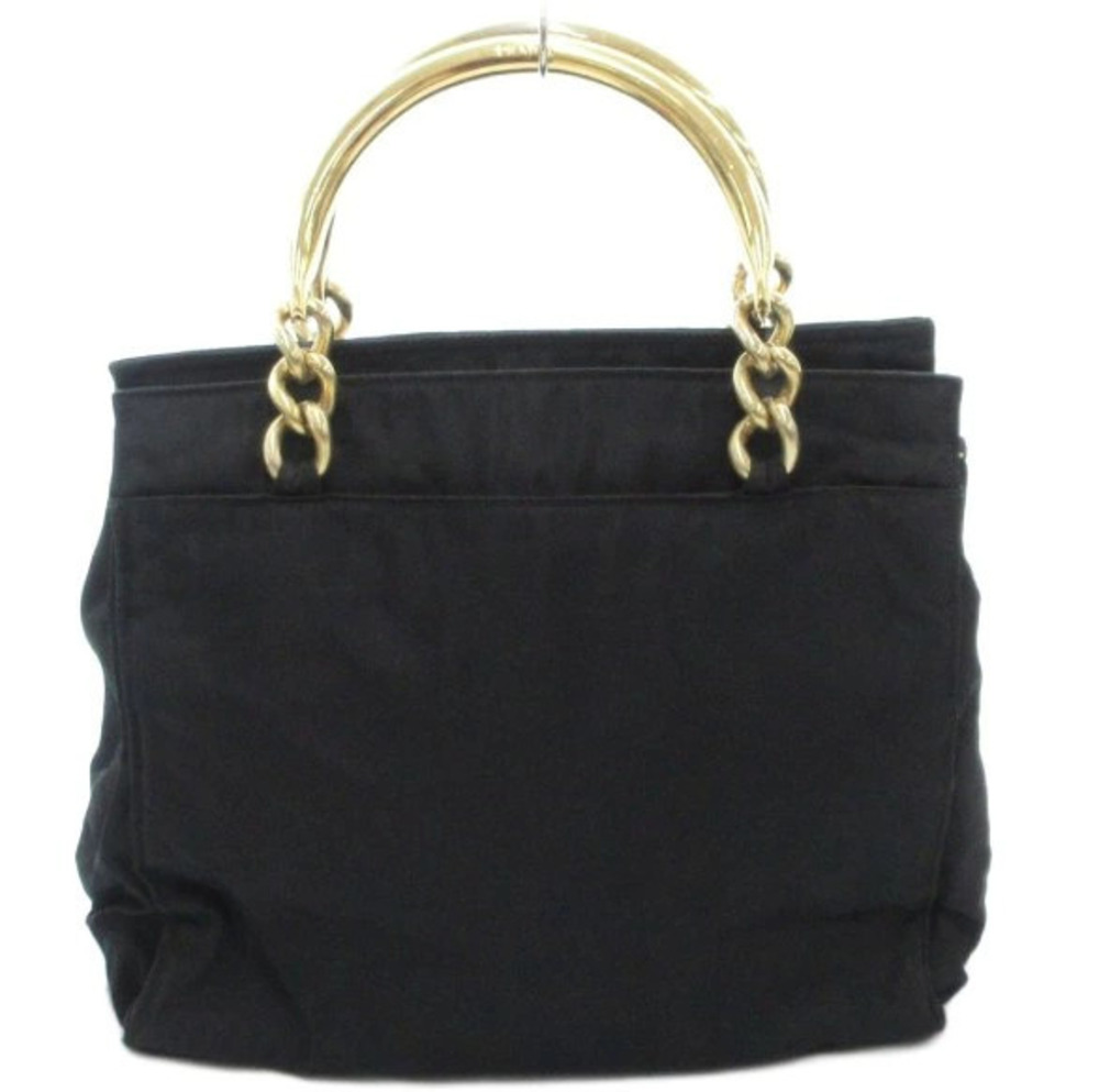 Prada Bi Plate H Metal Gold Black Handle Handbag Chain Triangle Gold Black
